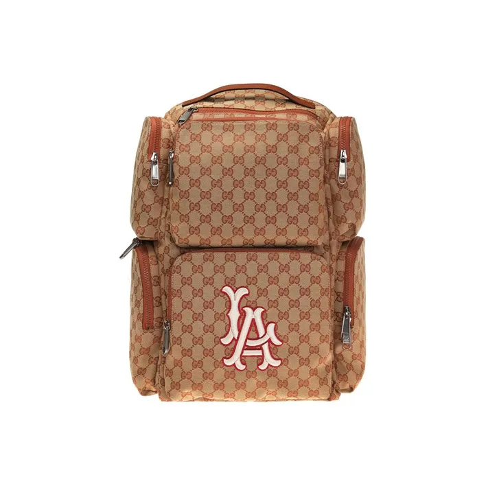 GUCCI LA Angels Los Angeles Angel Collaboration Canvas With Leather Backpack Regular Unisex Ebony/Brown-0