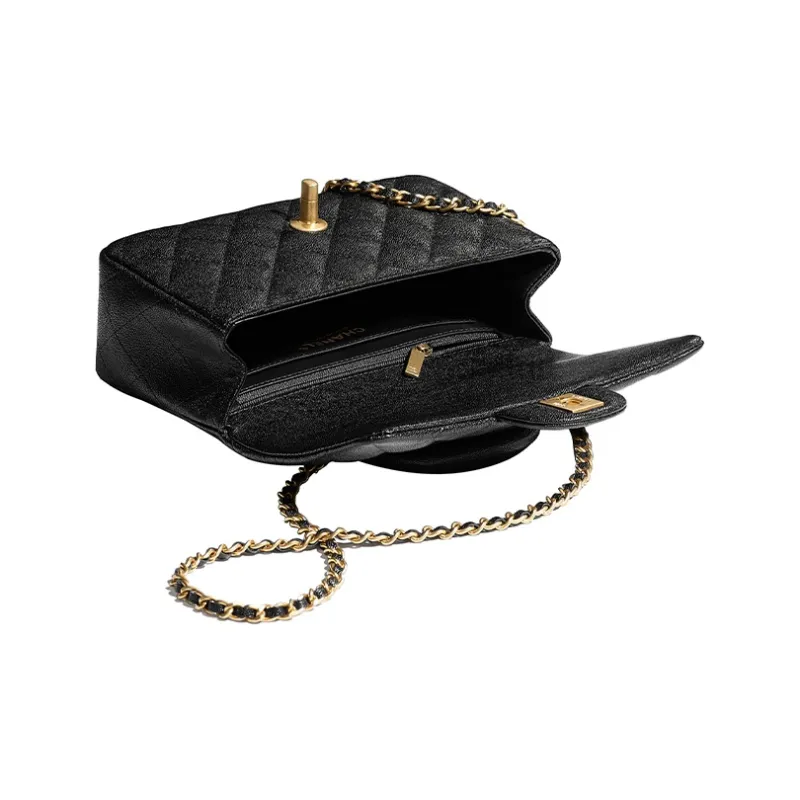 CHANEL Classic Flap CF Grain Calfskin Chain Bag Handbag, Crossbody Bag, Shoulder Bag Mini Women's Black-2