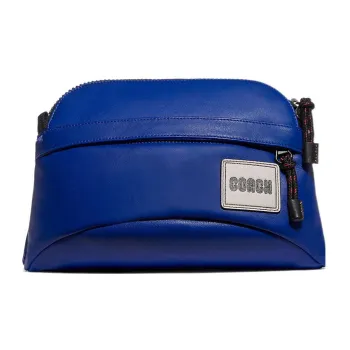 COACH Pacer Leather Fanny Pack Shoulder Bag Sling Bag Large Size Men's Sports Blue & Black Copper Zip Closure