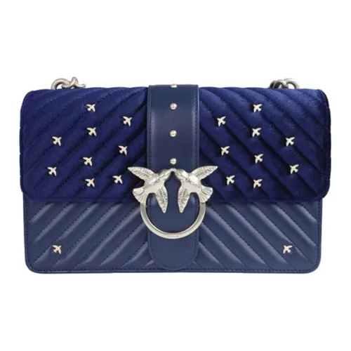 PINKO SIMPLY Leather Swift Bag Shoulder Bag Crossbody Bag Medium Size Women's Navy Blue