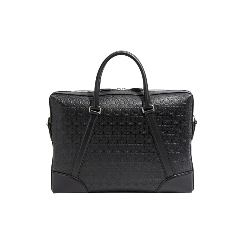 FERRAGAMO GANCINI Cow Leather Business Bag Handbag Shoulder Bag Crossbody Bag Men's Black-2