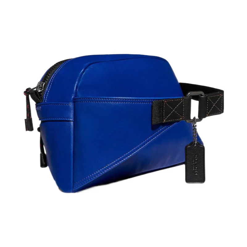 COACH Pacer Leather Fanny Pack Shoulder Bag Sling Bag Large Size Men's Sports Blue & Black Copper Zip Closure-1