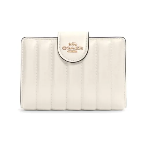 COACH Corner Zip Leather Wallet Medium Size Women's Ecru