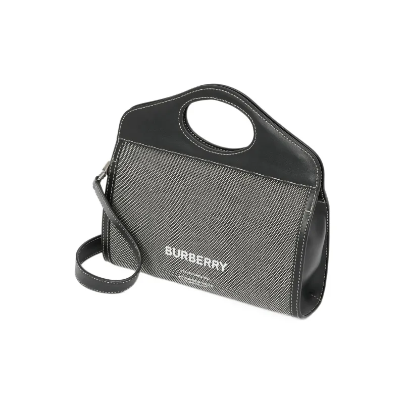 Burberry Horseferry Calfskin With Cotton Tote Bag Shopping Bag Shoulder Bag Crossbody Bag Handbag Men's Black/Gray-4