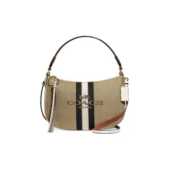 COACH Sutton Cow Leather Crossbody Bag Shoulder Bag Large Size Women's Linen Khaki