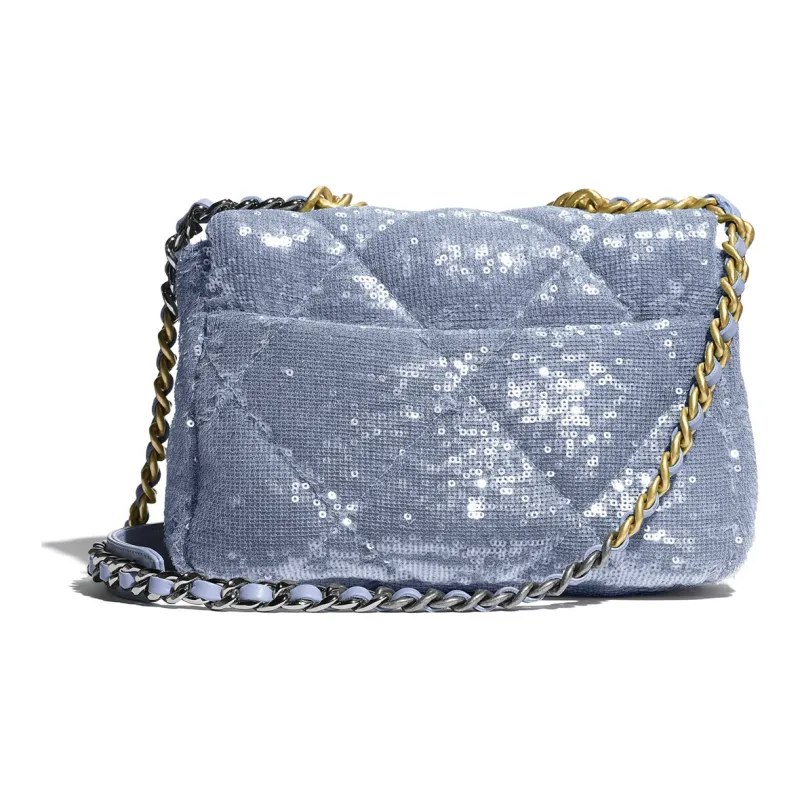 CHANEL 19Bag Sequins Calfskin Metal Flap Bag, Shoulder Bag, Crossbody Bag Trumpets Women's Sky Blue-1