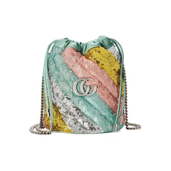 GUCCI GG Marmont Quilted Sequined Leather Bucket Bags Shoulder Bag Crossbody Bag Mini Women's Multicolor