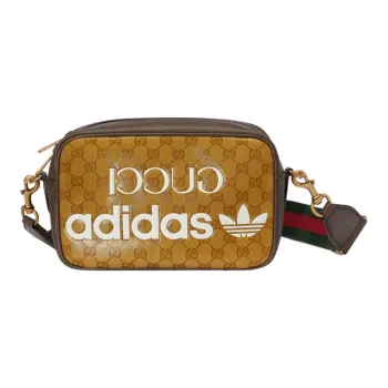 GUCCI Adidas Collaboration Canvas With Leather Trim Camera Bag Shoulder Bag Crossbody Bag Small Size Men's Brown Yellow