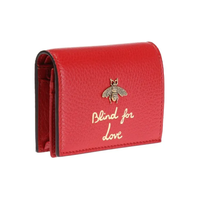 GUCCI Leather Wallets Card Holders Regular Women's Red-1
