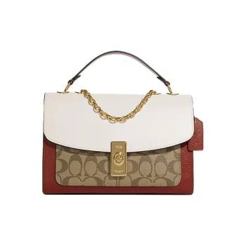 COACH Lane Cow Leather Handbags Shoulder Bag Crossbody Bag Medium Size Women's Light Khaki & White