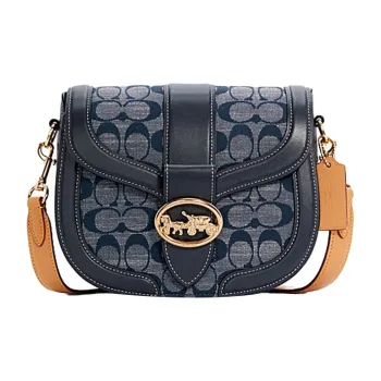 COACH Georgie Canvas With Leather Saddle Bag Shoulder Bag Crossbody Bag Small Size Women's Denim Blue