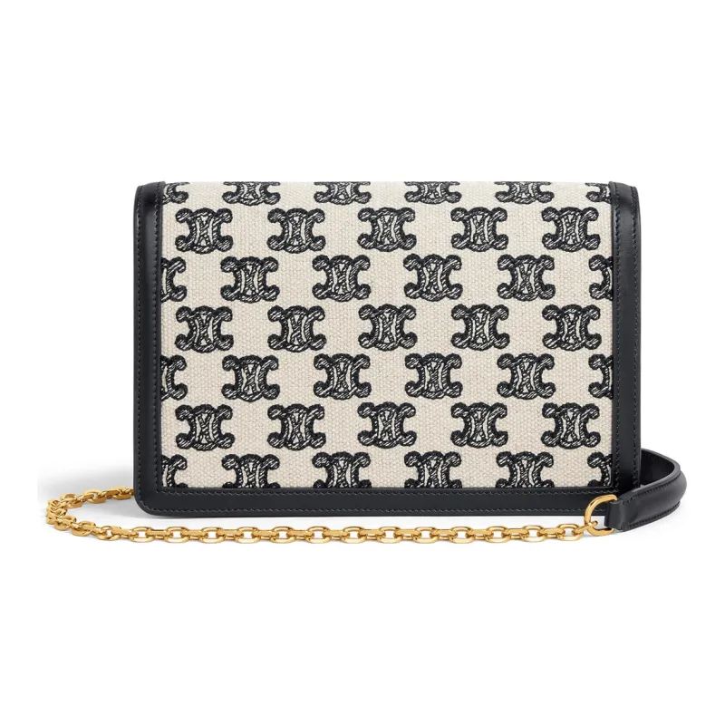 CELINE Triumphal Arch Fabric Crossbody Bag, Shoulder Bag Women's Black/White-3