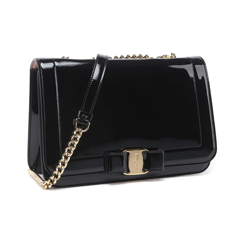 FERRAGAMO Patent Leather Crossbody Bags Shoulder Bags Women's Black-1