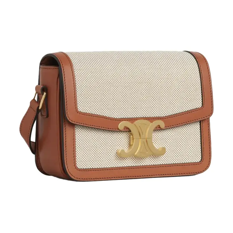 CELINE Textile Cow Leather Shoulder Bag Crossbody Handbag Shoulder Bag Women's White-1