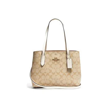 COACH Avenue Canvas Leather Tote Bag, Shopping Bag, Portable Crossbody Bag, Shoulder Bag Women's Brown & White