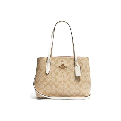 COACH Avenue Canvas Leather Tote Bag, Shopping Bag, Portable Crossbody Bag, Shoulder Bag Women's Brown & White