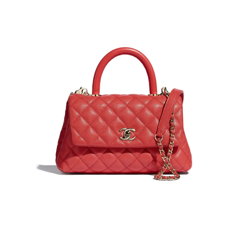 CHANEL Coco Handle Embossed Calfskin & Metal Chain Handbag, Shoulder Bag Women's Red-0