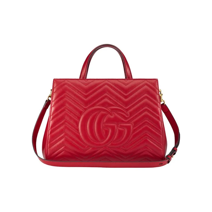 GUCCI GG Marmont Leather Handbag Women's Red/Gold-1