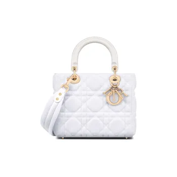 DIOR Lady Dior Technical Fabric Dior Bag Shoulder Bag Crossbody Handbag Medium Size Women's White