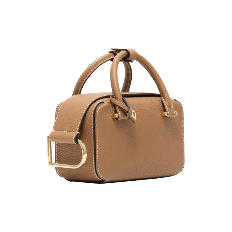 Delvau Cool Bo Textured Calfskin Shoulder Bag Crossbody Bag Handbag Extra Mini Women's Caramel Brown-1