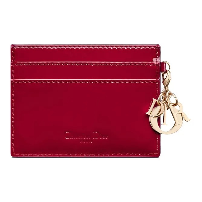 DIOR Lady Dior Calfskin Card Holder, Wallet Women's Cherry Red-1