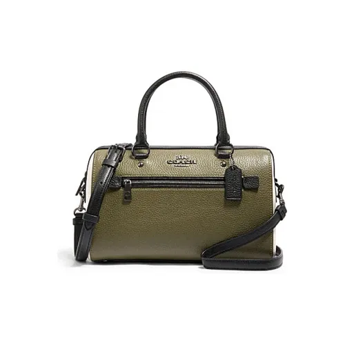 COACH Rowan Leather Boston Bag Handbag Shoulder Bag Crossbody Bag Regular Women's Black Green