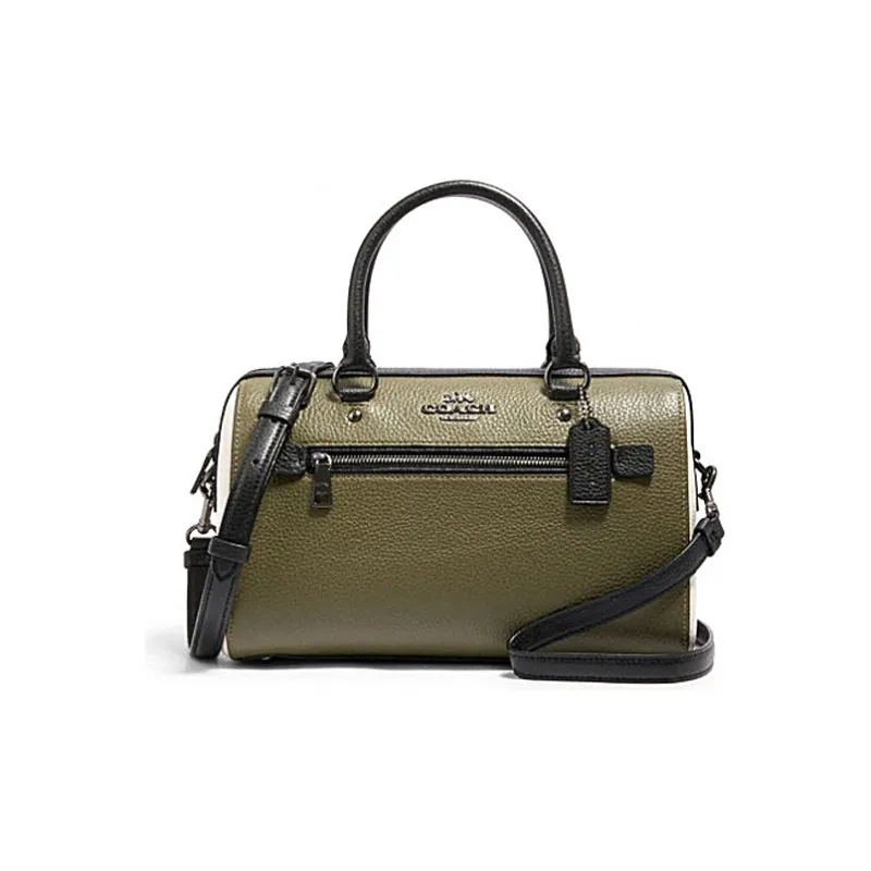 COACH Rowan Leather Boston Bag Handbag Shoulder Bag Crossbody Bag Regular Women's Black Green-0