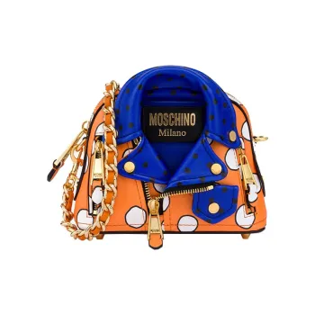 MOSCHINO Sheepskin Shoulder Bag Trumpets Women's Orange & Blue