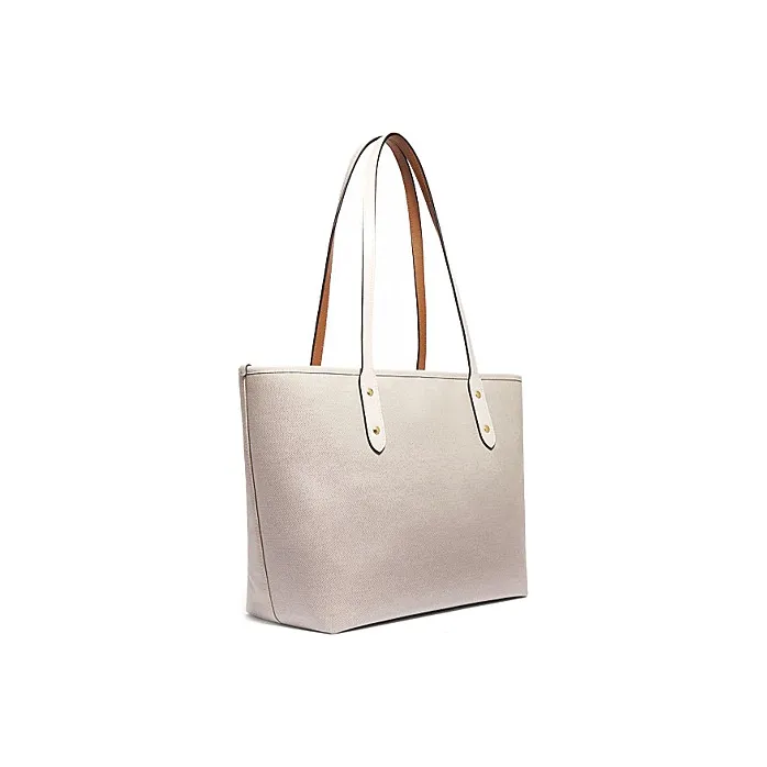 COACH City Zip Tote Fabric With Cow Leather Tote Bag Shopping Bag Handbag Shoulder Bag Women's Pure White-1