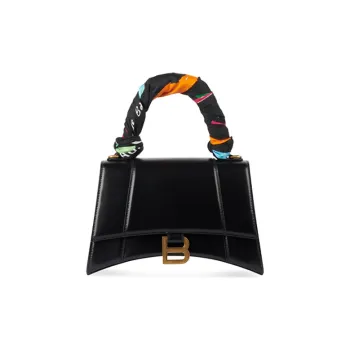 Balenciaga Hourglass Cow Leather Hourglass Bag Handbag Shoulder Bag Crossbody Bag Small Size Women's Black