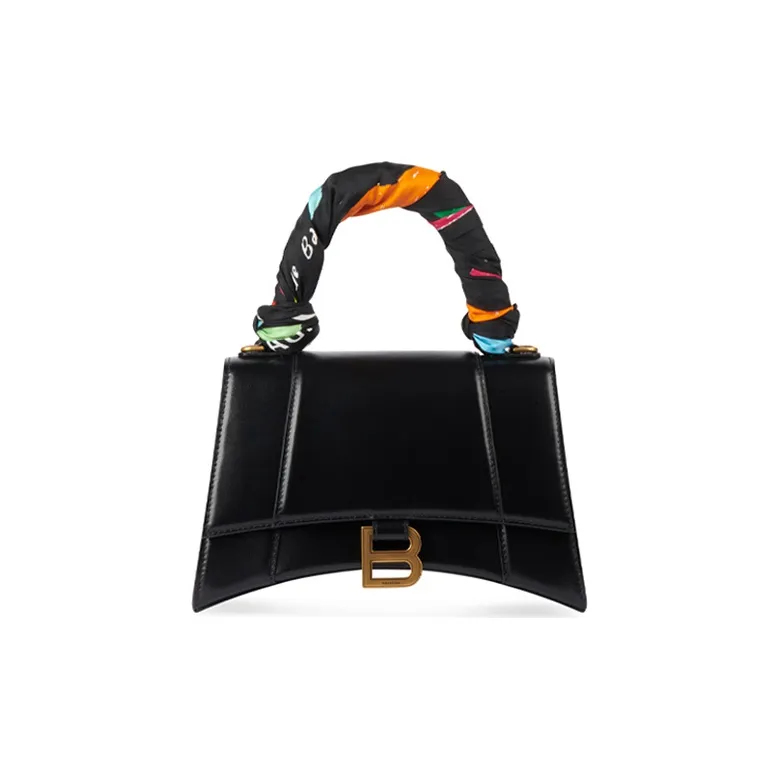Balenciaga Hourglass Cow Leather Hourglass Bag Handbag Shoulder Bag Crossbody Bag Small Size Women's Black-0