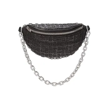 Alexander Wang Attica Plaid With Leather Embroidery And Cotton Shoulder Bag Crossbody Bag Fanny Pack Women's Black