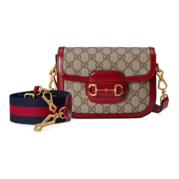 GUCCI Horsebit 1955 Canvas With Leather Saddle Bag Shoulder Bag Crossbody Bag Mini Women's Ebony/Red