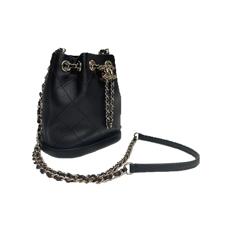 CHANEL Cow Leather Bucket Bag, Shoulder Bag, Crossbody Bag Women's Black-1