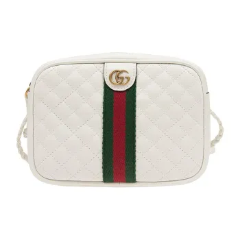 GUCCI Diamond Pattern Leather Camera Bag Shoulder Bag Crossbody Bag Mini Women's White