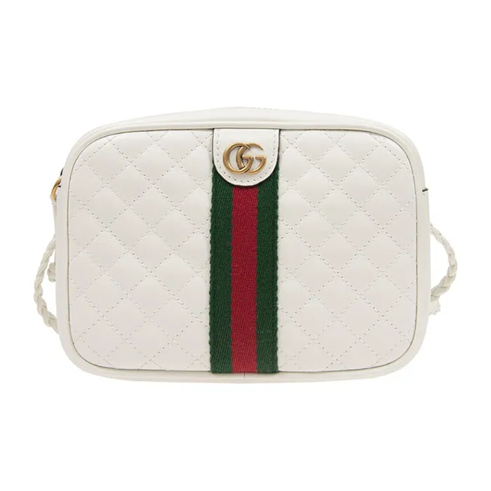 GUCCI Diamond Pattern Leather Camera Bag Shoulder Bag Crossbody Bag Mini Women's White-0