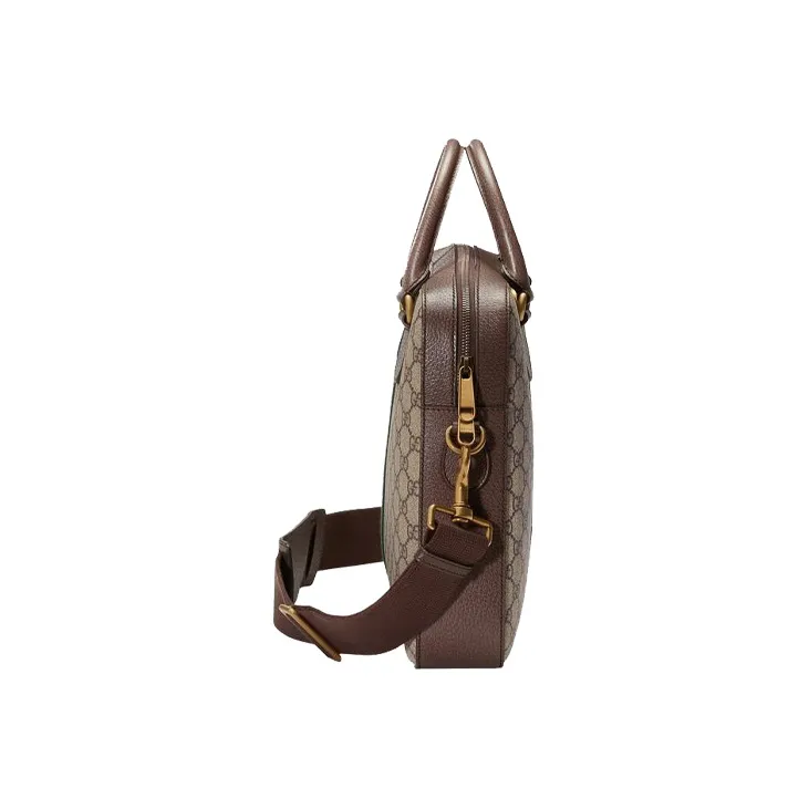 GUCCI Ophidia Canvas With Leather Briefcase Shoulder Bag Crossbody Bag Handbag Men's Ebony/Brown-3