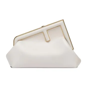FENDI Sheepskin Shoulder Bag Crossbody Bag Clutches Small Size Women's Light Gray White