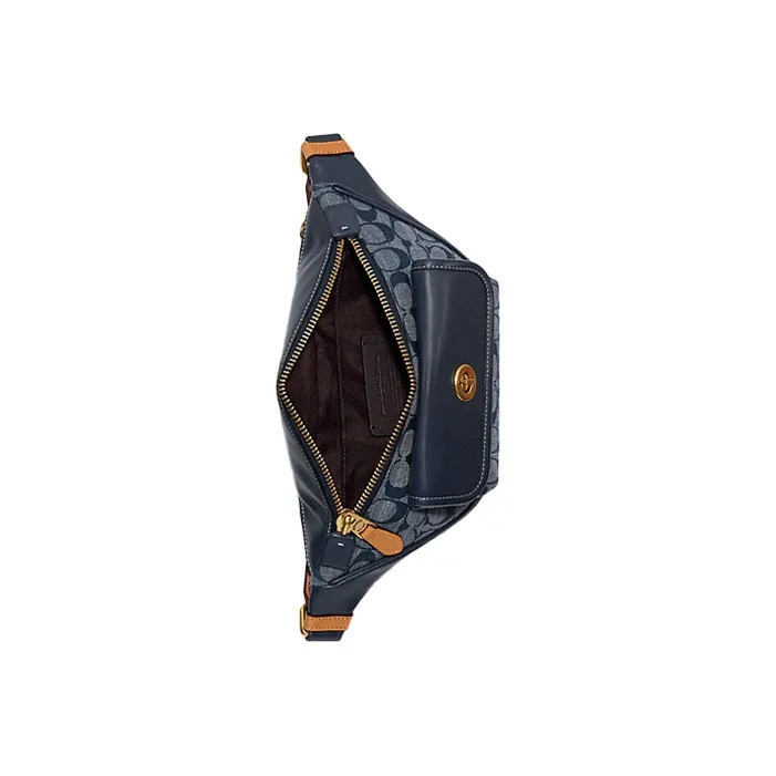 COACH Heritage Canvas With Leather Crossbody Bag, Sling Bag, Fanny Pack Tubas Unisex Denim Blue-2