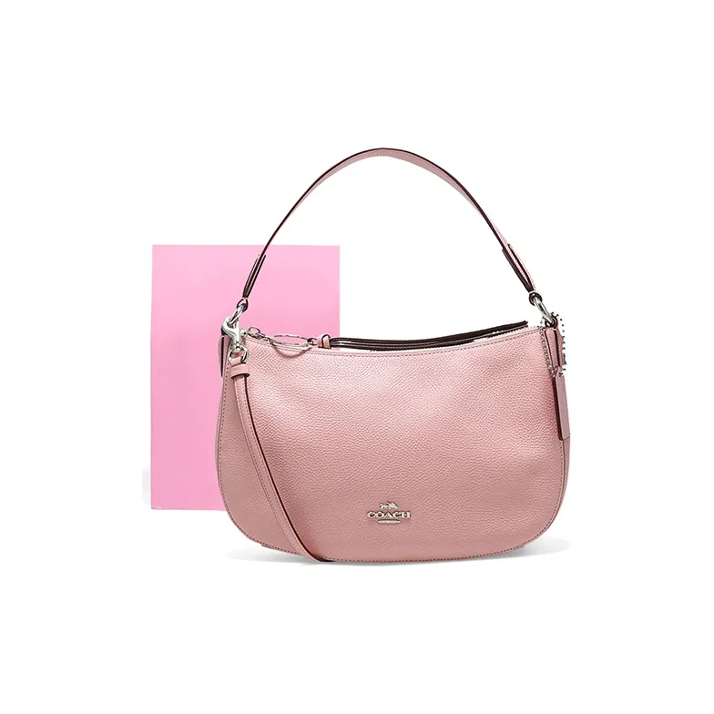 COACH Leather Hobo Bag Portable Crossbody Bag Shoulder Bag Large Size Women's Pink-4