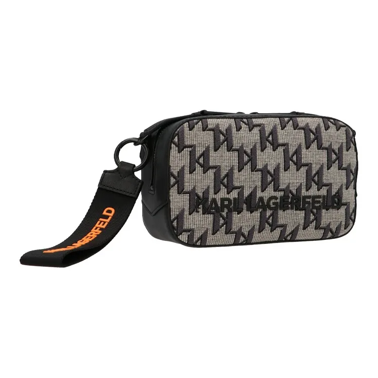 KARL LAGERFELD Canvas With Leather Camera Bag, Small Square Bag, Shoulder Bag, Crossbody Bag Unisex Black-2