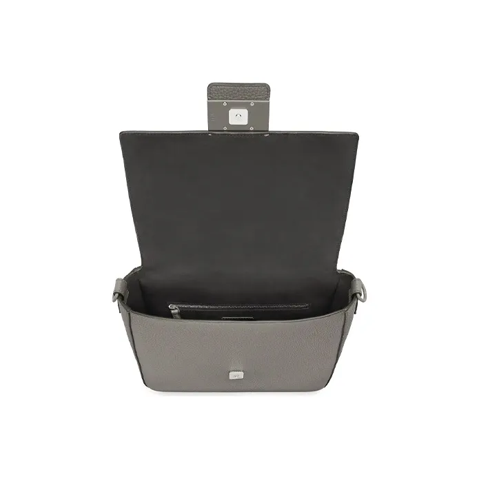 FENDI Baguette Calfskin Baguette Bag Messenger Bag Shoulder Bag Crossbody Bag Medium Size Men's Gray-3