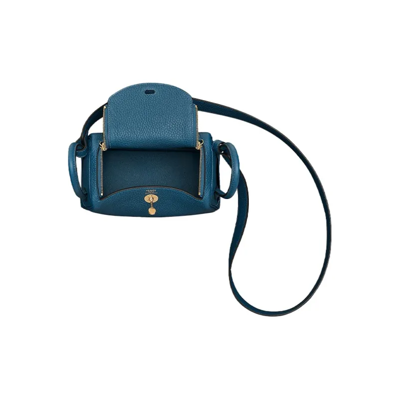 HERMES Lindy Clemence Bullock Leather Handbag Shoulder Bag Crossbody Bag Mini Women's S4 Deep Blue Dark Blue-2