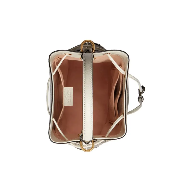 GUCCI Canvas With Leather Bucket Bags One Shoulder Handbag Crossbody Bag Small Size Women's Ebony/White-2
