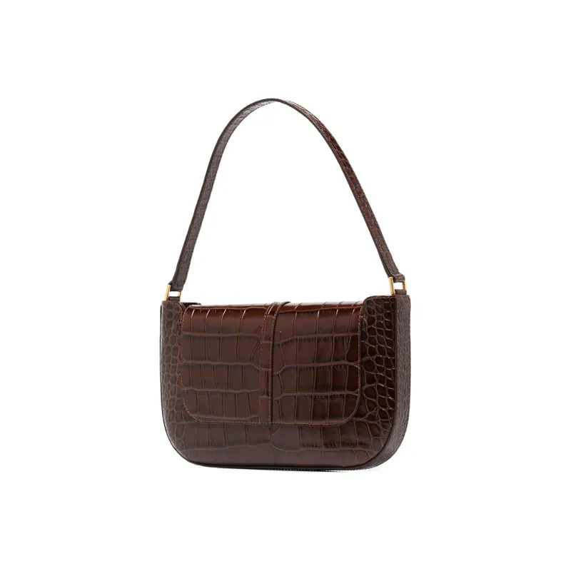 By Far Miranda Leather Shoulder Bag, Baguette Bag, Handbag, Shoulder Bag Women's Dark Chocolate-1