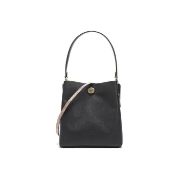 COACH Charlie Leather Bucket Bag Handbag Shoulder Bag Crossbody Bag Medium Size Women's Black
