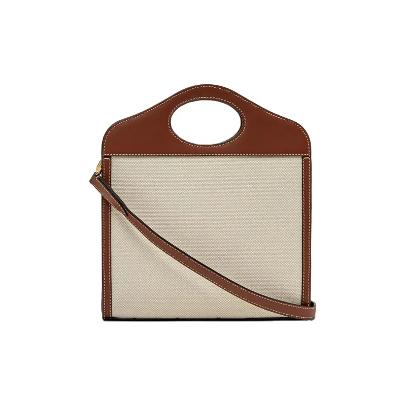 Burberry Pocket Bag Canvas With Leather Tote Bag Shopping Bag Shoulder Bag Crossbody Bag Handbag Mini Women's Tan-3