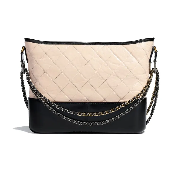 CHANEL Gabrielle Calfskin Handbag Shoulder Bag Crossbody Bag Large Size Women's Black/Beige-1