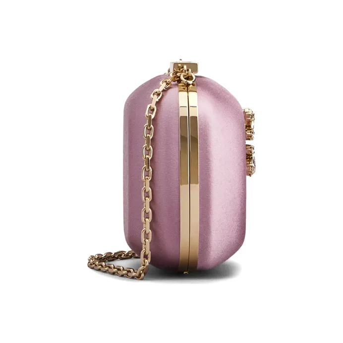 Roger Vivier BOITE DE NUIT Silk Satin Chain Clutch Handbag Mini Women's Burgundy-2