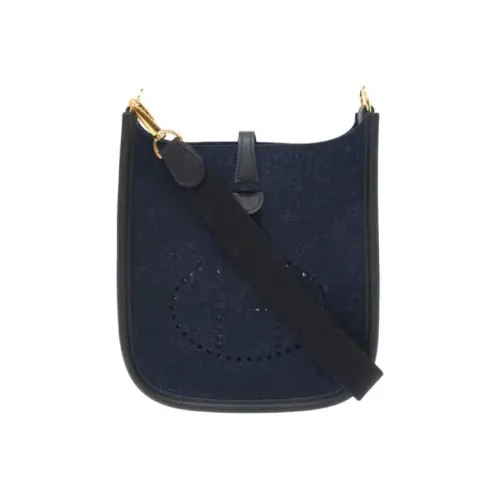 HERMES Evelyne Sangle Wool Leather With Goat Hair Ivorie Shoulder Bag Crossbody Bag Mini Unisex Blue